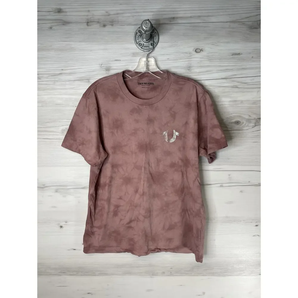 True Religion Shirt Mens Medium Pink Tie Dye TRLGN Halo Crew Neck Tee Graphic